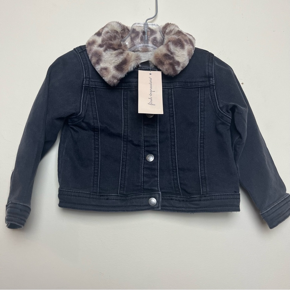Sz. 2T Months Black Jeans Jacket w Faux Fur Collar NWT